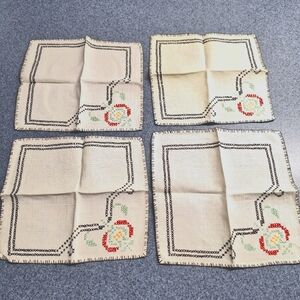 Handmade Embroidered Napkins, Linen, Ivory (4)
